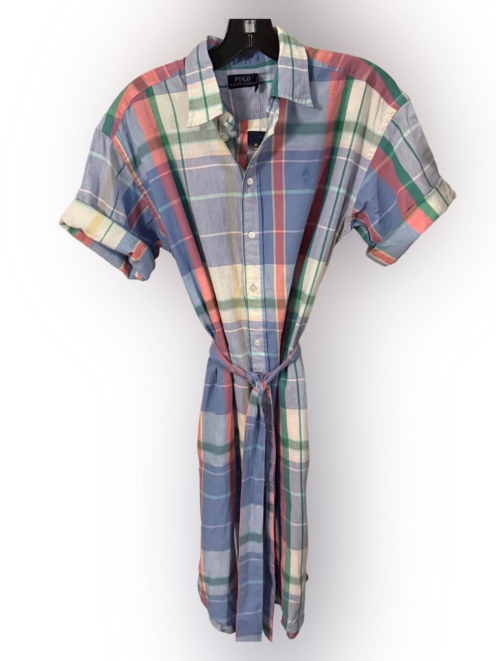 Polo Ralph Lauren Women’s Shirt Dress Madras Plaid Belted, Pockets Sz 2 NWT